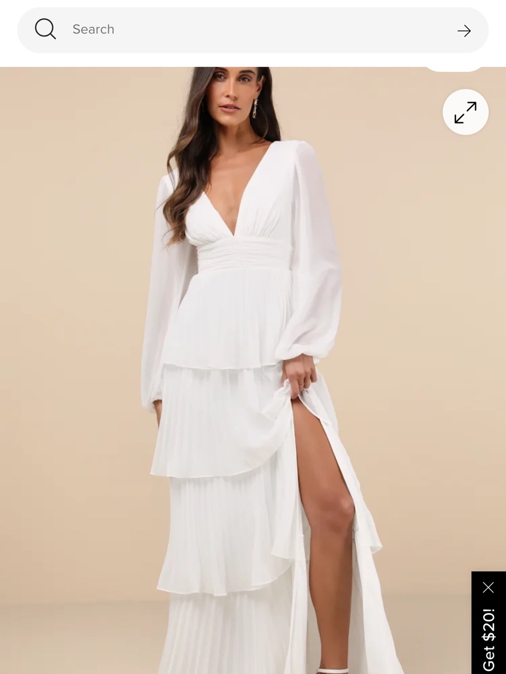 Lulu's White Tiered V-Neck Long Sleeve Maxi Dress